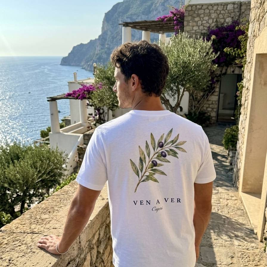 Capri Olive Tee - White